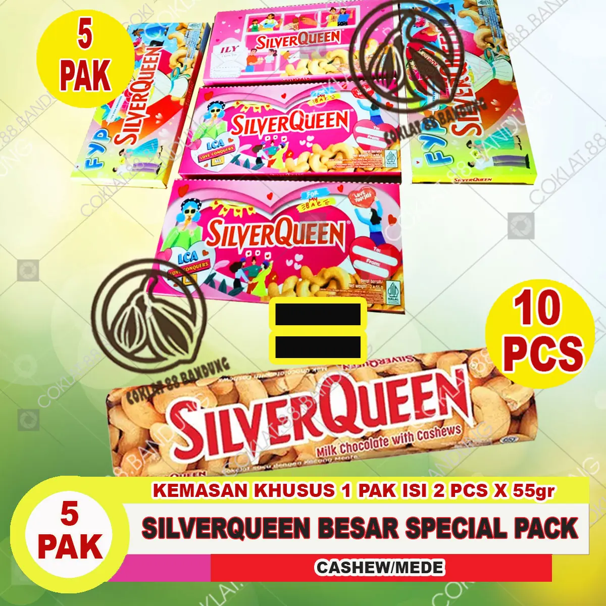 SILVERQUEEN 55 gram ex 58gr Isi 10 pcs COKELAT, COKLAT SILVERQUEEN 1 BOX 55GR X 10 FOOD SNACK CEMILAN