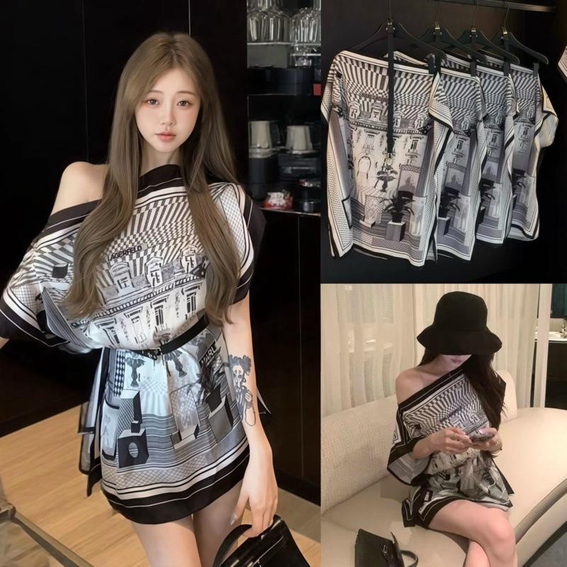 [ Hàng QCCC L1/ Order 7- 10 Ngày ] Áo Lụa Lệch Vai Kèm Belt Tone Màu Tối Giản Hoạ Tiết Sang Chảnh Quý Phái Dành Cho Nữ Đi Tiệc, Đi Biển, Du Lịnh By DiepGZ29625