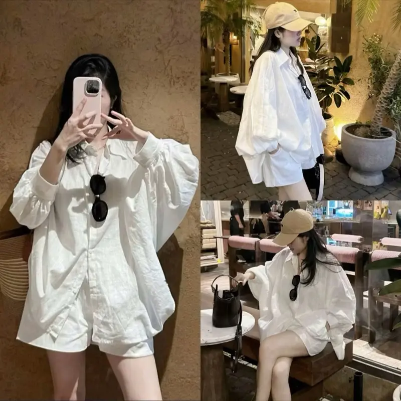 Set bộ đồ ÁO SƠ MI TAY THỤNG kèm quần đùi có túi- Hân Linh shop