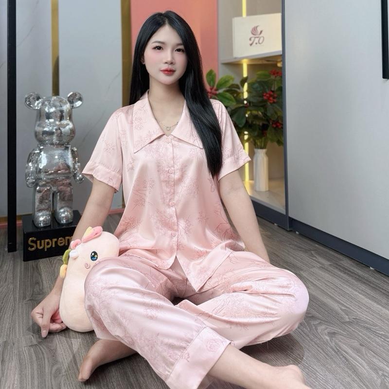 Bộ pijama Lụa latin TC Cao Cấp T.O Store. Lụa Latin Mềm Mại - MẪU tay cộc mv393
