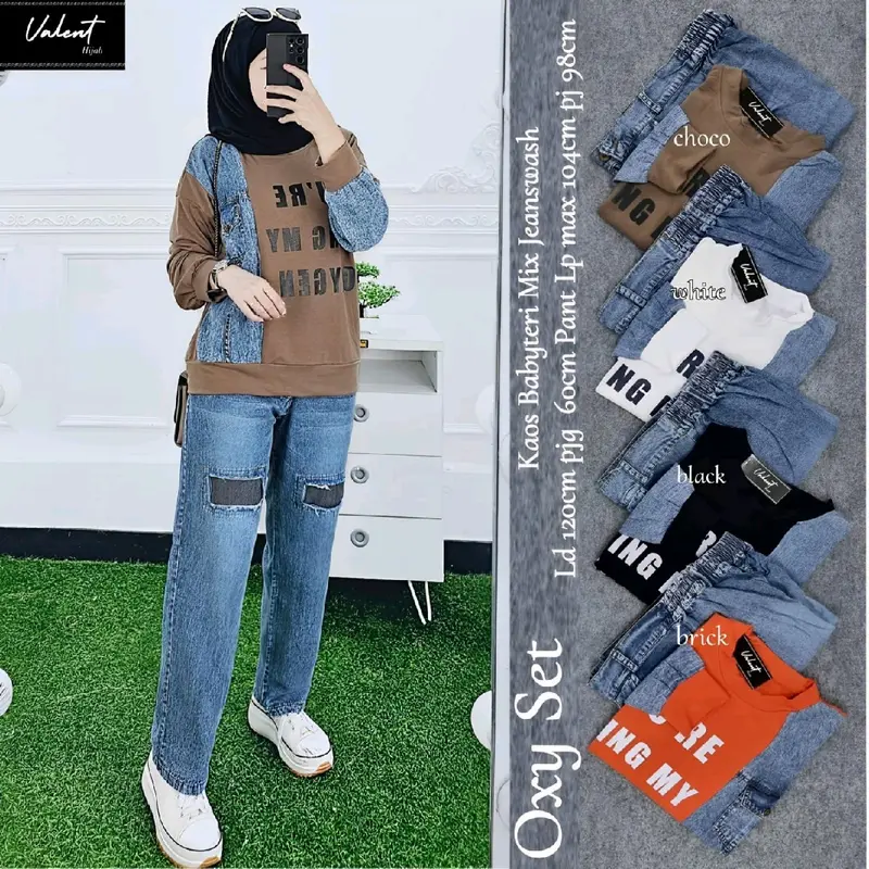 oxy set bahan baby Terry mix jeans wash ld 120 pb 60 lp 104 pc 98 aman nyaman dipakai 3