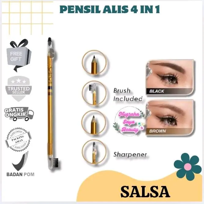 SALSA EYEBROW PENCIL 4IN1 BLACK & BROWN PENSIL ALIS TAHAN LAMA SERUTAN