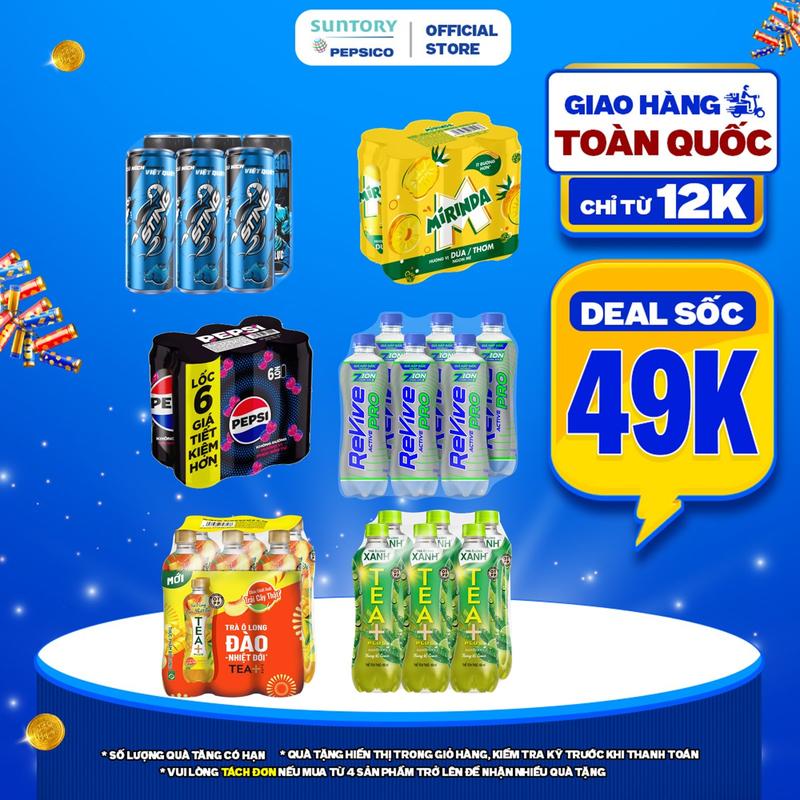  Lốc 6 Nước giải khát đủ loại  Trà Nước Tăng Lực Nước ngọt Có Ga Nước Điện Giải  