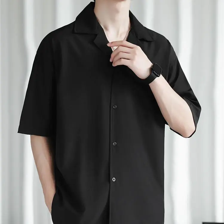Kemeja Hawai Polos Pria Lengan Pendek V-Neck Baju atasan santai casual Lembut Nyaman Distro Rayon 2