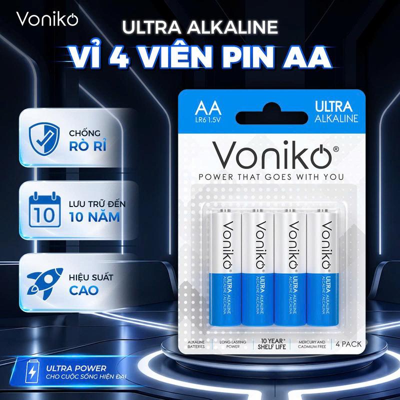 Pin Tiểu VONIKO AA/AAA Alkaline - Vỉ 4 Viên - Pin Kiềm Chống Rò Rỉ, Siêu Bền, An Toàn Cho Điều Khiển, Đồ Chơi