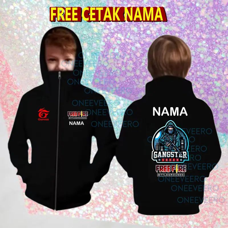 [ FREE NAMA ] ONE E VEERO JAKET ANK LAKI LAKI NINJA FF HOODIE FREE FIRE SWEATER KOREAN STYLE Fashion Pakaian Anak 5