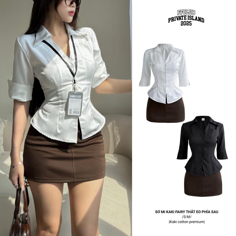 CÓ TÁCH SET ÁO SƠ MI KAKI FAIRY CÓ DÂY THẮT EO PHÍA SAU & CHÂN VÁY POLY 2 LỚP - FRIENDS FOREVER CHÍNH HÃNG