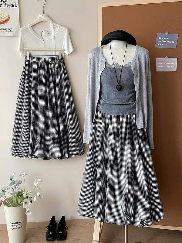 [Bigsize] Chân váy bí dáng dài kẻ caro, cạp chụn co giãn che khuyết điểm tốt đủ size 50-100kg