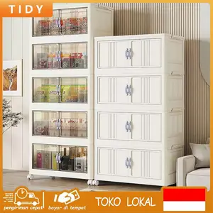 [COD 24h shipping] Tidy Tribe 50cm/60cm Lemari Lipat Plastik Susun/Wardrobe Storage/Lemari Plastik Baju/Rak Kapasitas Lipat Besar/Lemari Plastik Baju Anak Serbaguna / Lemari Penyimpanan Serbaguna Transparan dengan Pintu Magnetik dan Roda 360°