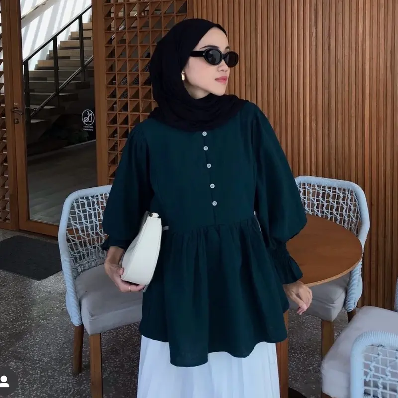 ASILA - RIBBON BABYDOLL BLOUSE by Leody || Atasan Wanita Kemeja Kancing Linen Pita9 6
