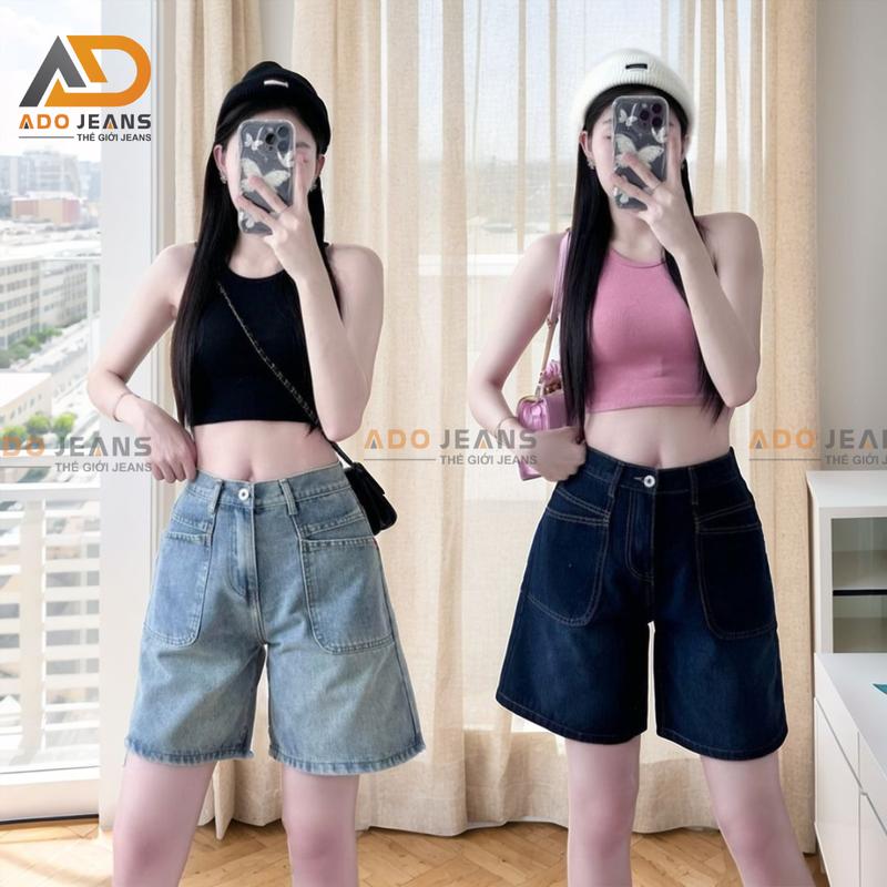 Quần jean ngố nữ lưng cao ống rộng,phối túi trước cá tính (S27)
