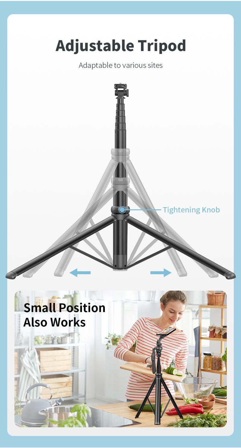 Product Introduction of 2055mm Selfie Stick Tripod with Wireless Remote Removable Fill Light Extendable Tripod with 1/4 Screw for Phone Camera Live Broadcast IOS Android 51