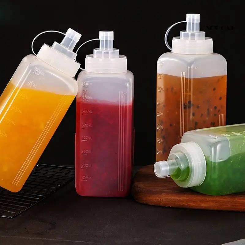 Large Plastic Condiment Squeeze Bottles with Cap Lids - Transparent Portable Sauce Salad Dressing Container - For Ketchup, Sauce, BBQ, Condiments, Oil - Kitchen Seasoning Utensils Bpa