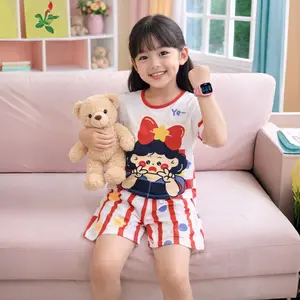 Setelan baju tidur anak kaos harian piyama lengan pendek celana pendek Fashion