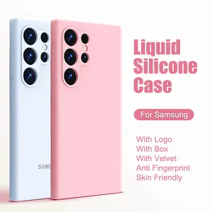 CrashStar With Logo With Box Liquid Silicone Soft Skin-friendly Phone Case For Samsung S26 S25 S24 FE S23 S22 S21 Note 20 Ultra A73 A57 A56 A55 A54 A53 A52 A52s A37 A36 A35 A17 A16 A15 M15 A14 A13 A06 A05S A05 A04S 5G Solid Color Shockproof Phone Cover