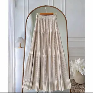 Rok RUFFLE PLEATS SKIRT 3 LAYER Katun Hyget Premium Serut Lidi Mayung Wanita Casual Maxi Midi Panjang 98-100cm All Size S-XL