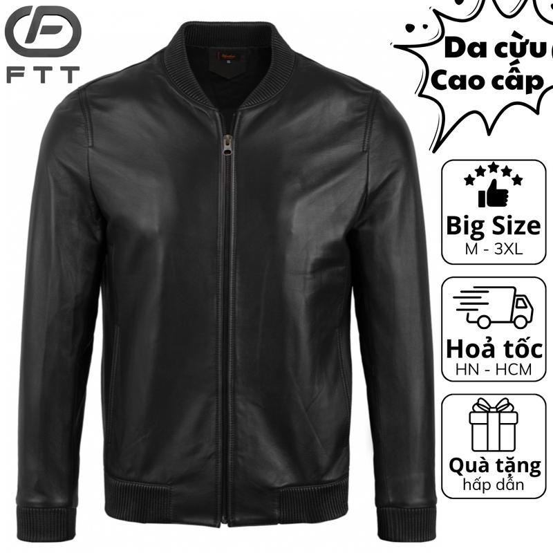 Áo khoác da cừu nam Bomber Jacket bo chun da cao cấp FTT Leather bền bỉ không bong tróc nổ AD602C