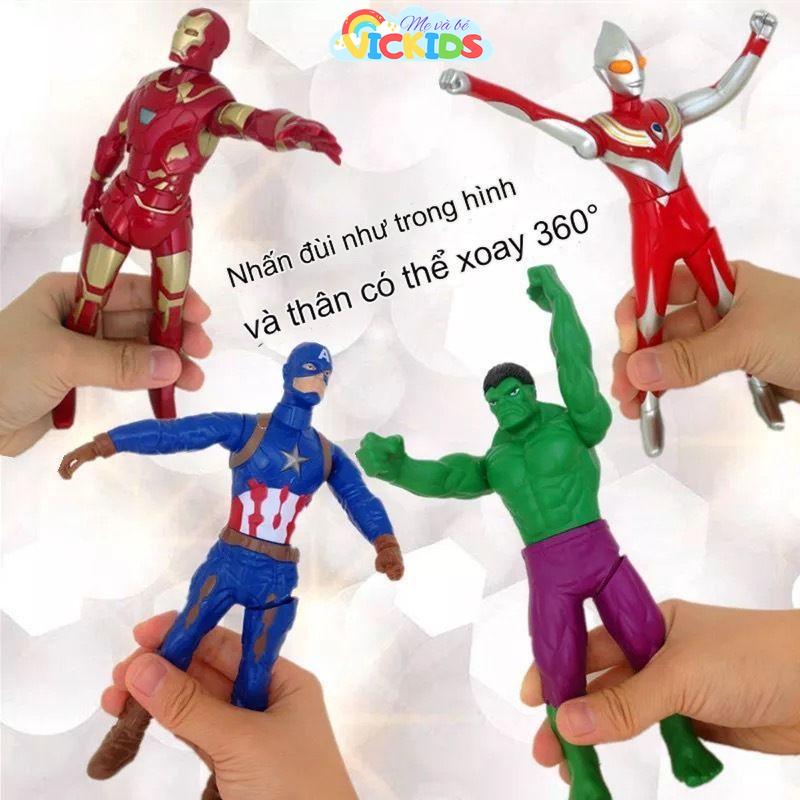 Combo 4 Chú Siêu Nhân Có Khớp Xoay Tròn 360 ° Cho Bé. Đồ Chơi Người Nhện Người Sắt Captain America Hulk Avengers Nhân Vật Hành Động Trẻ Em 18Cm Toy