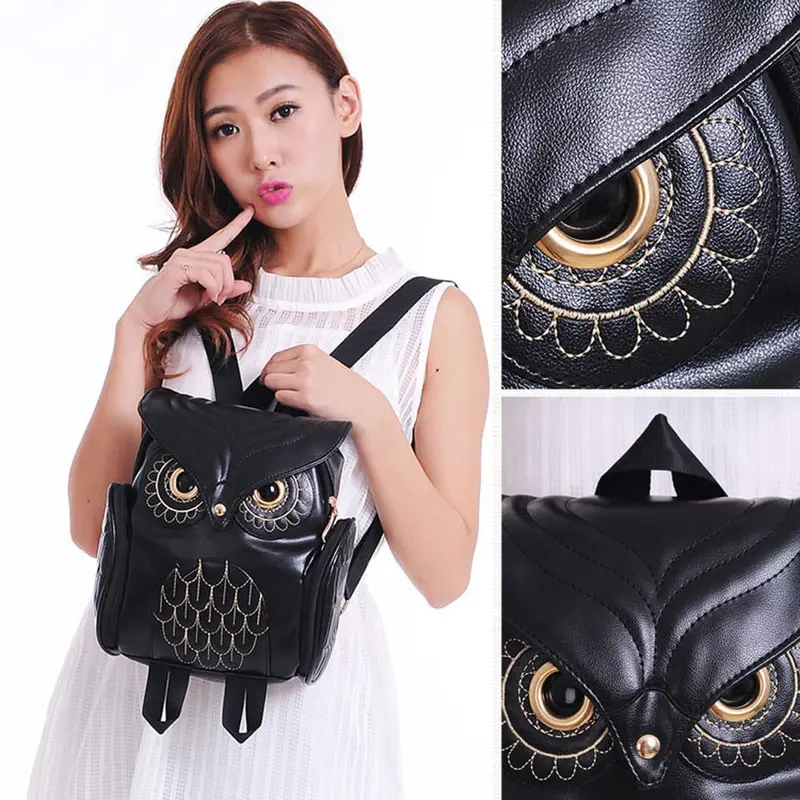TAS RANSEL BACKPACK WANITA KULIT OWLIE TA067B5 BURUNG HANTU KULIAH SEKOLAH KERJA KOREA HITAM 3
