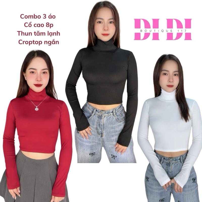 Combo 3 áo thun nữ tay dài croptop cổ lọ ôm body. Thun tăm hàn , dày form đẹp , mịn mát không xù lông, không nhão vải. DiDi boutique 1117