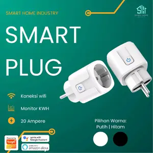 Smart Home Industry Smart Plug Energy Power Monitor WiFi Colokan Steker Tuya 20 Ampere Putih Hitam Koneksi Wifi Monitor KWH Voice Control Timer Schedule