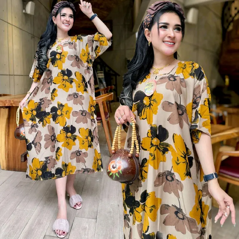 Daster Jumbo Resleting Depan LD 120 cm Motif Bunga Wanita Casual - Bahan Adem 3
