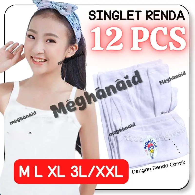 12 Pcs Kaos Dalam Anak Perempuan Putih Renda Fashion