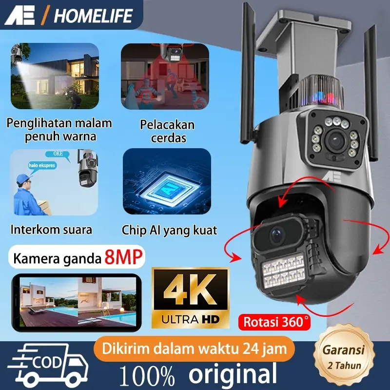 AE 8PM 4k HD CCTV Outdoor Wifi Dual Lens Dual Screen Auto Tracking Outdoor Camera CCTV IP66 Tahan Air cctv  bisa  ngomong  dari  hp