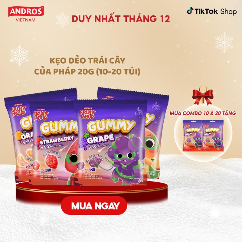 Kẹo Dẻo Trái Cây GUMMY từ Pháp loại 20G COMBO 10 20 MIX VỊ - Thức Ăn Vặt Vị Chua Ngọt Bổ Sung Vitamin C - ANDROS FRUIT ME UP GUMMY - 20GRx10 - Food Snack & Candy - Kẹo Dẻo Trái Cây Thức Ăn Vặt Kẹo Tết