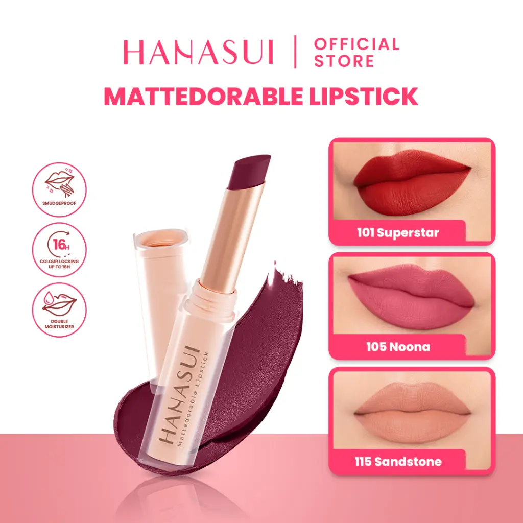 New ! Hanasui Mattedorable Lipstick Netto 2 gr