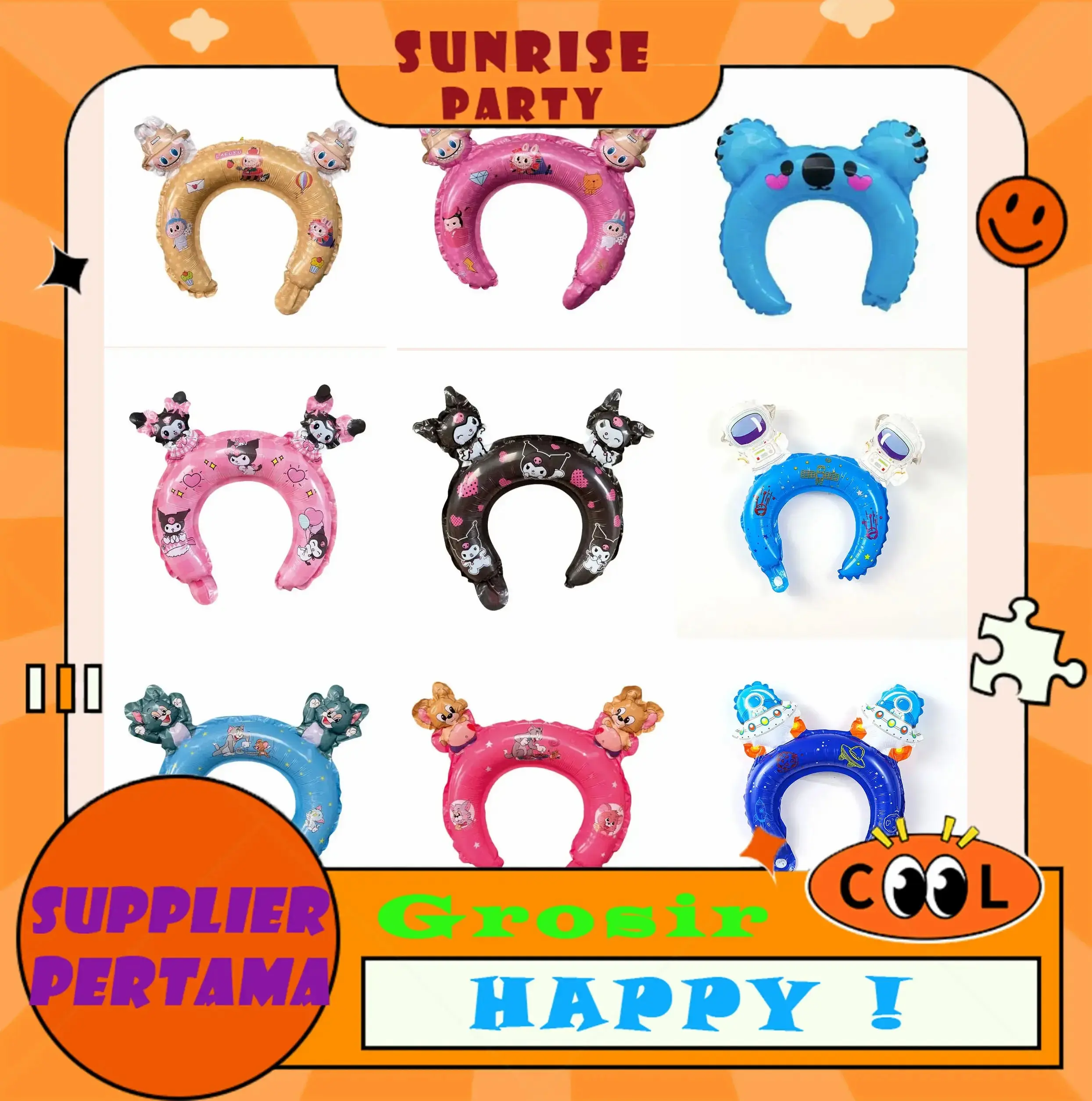 [COD] Happy Cool Paket 50 pcs Balon Bando Karakter Binatang Animal Head Band Balon Bando Ulang Tahun Anak untuk Sunrise Party Grosir Pertama Happy Cool Busur Aluminium Foil 12 X 6 X 3 cm