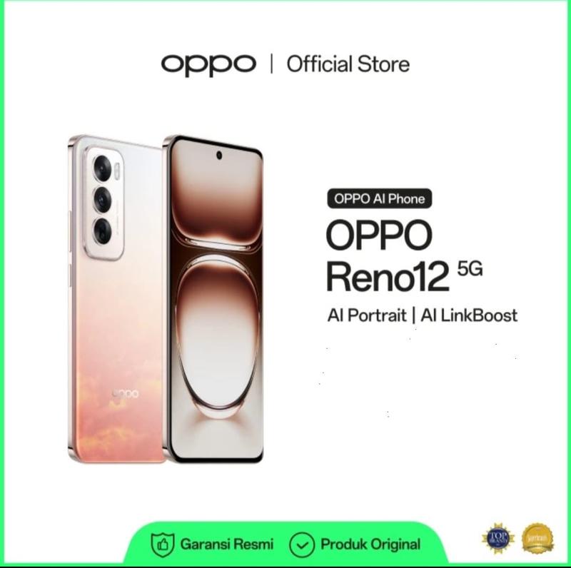 COD OPPO Reno 12 5G RAM 12/256 Warna Silver, Pink, Brown FREE GIFT OPPO Care RENO 4
