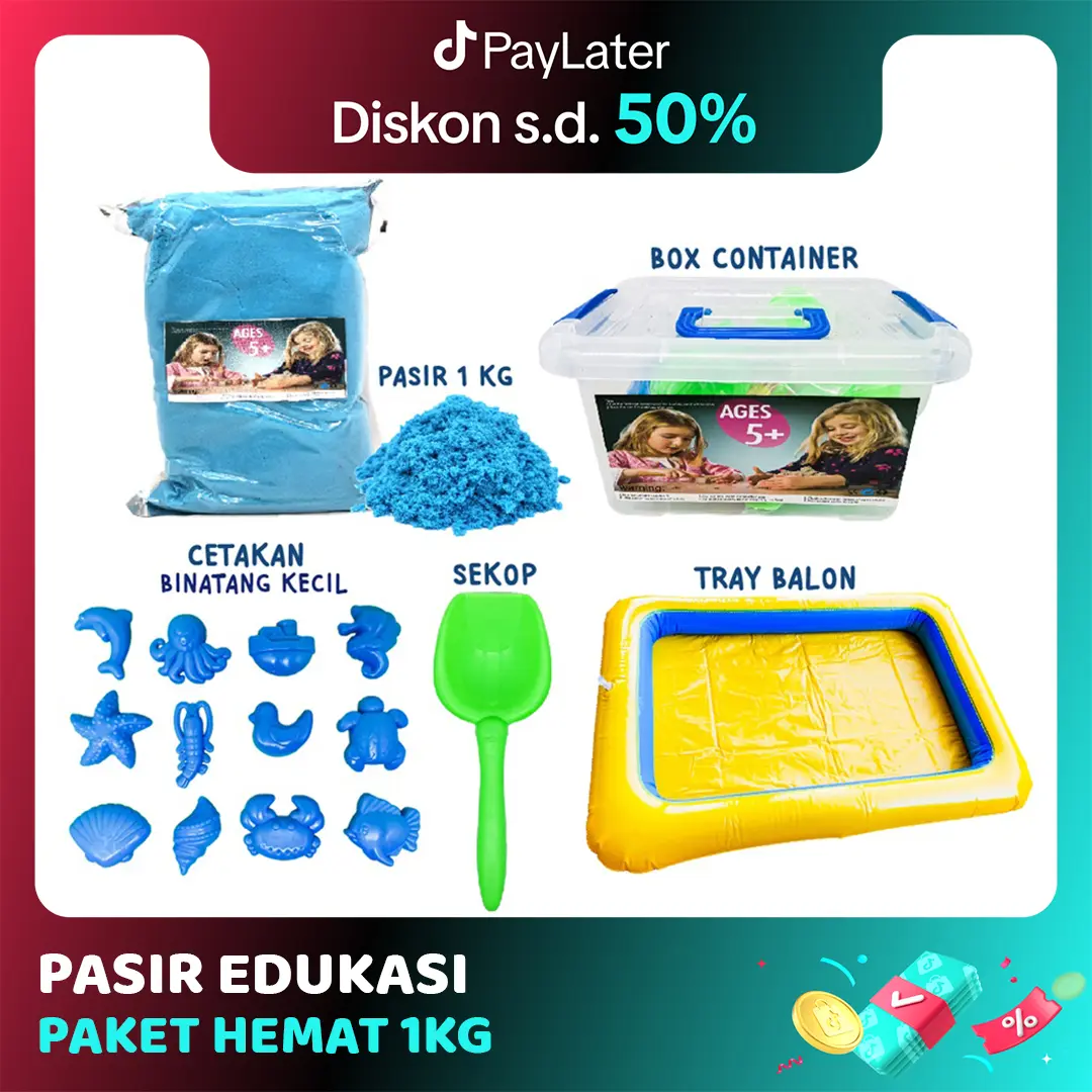 Mainan Anak Pasir Ajaib Paket HEMAT 1 Kg Alas Sand Edukasi Kreatif Motorik bubble kado