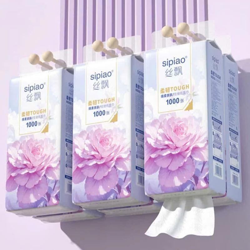 Thùng 10 Bịch Giấy Treo Đa Năng SIPIAO Hoa Mẫu Đơn, Khăn Rút Treo Trường 4 Lớp mỗi bịch 1000 Tờ- Đạinam2t.shop