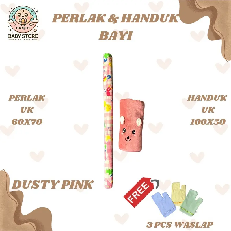 ￼PAKET HEMAT HANDUK BAYI 50cmX100CM + PERLAK BAYI 60x70CM FREE 3PCS WASLAP ~ Faqih Baby Store 5