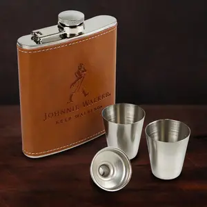 Botol Hip Flask Stainless Steel Leather 7oz with Shot Glass - TAG7