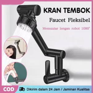 Kran Tembok Fleksibel Stainless Steel/ Kran Angsa Dinding Dapur / Kran Air Cuci Piring 360° Rotasi / Kran Wastafel Shower Dinding