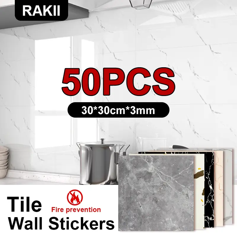 Stiker Dinding Vinyl Marmer 50pcs Ukuran 30x30cm dengan Teksur Marmer Modern dan Sederhana - Hiasan