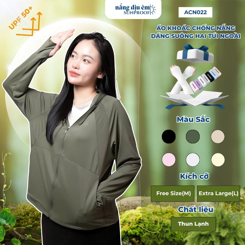   2 túi ngoài  Áo chống nắng thun mát lạnh chống tia UV UPF 50+ dáng suông nón tháo rời cho nam nữ trang phục khoác ngoài SixMoon 