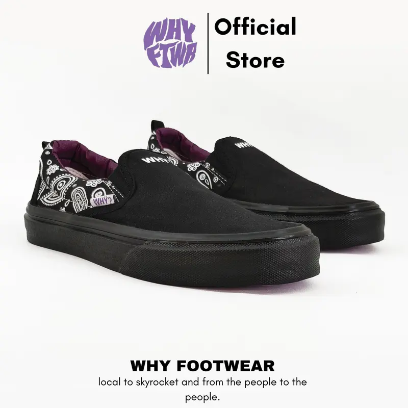 Sepatu Sneakers Casual Pria Wanita Why Footwear Slip On Batik Full Black 36-45 2