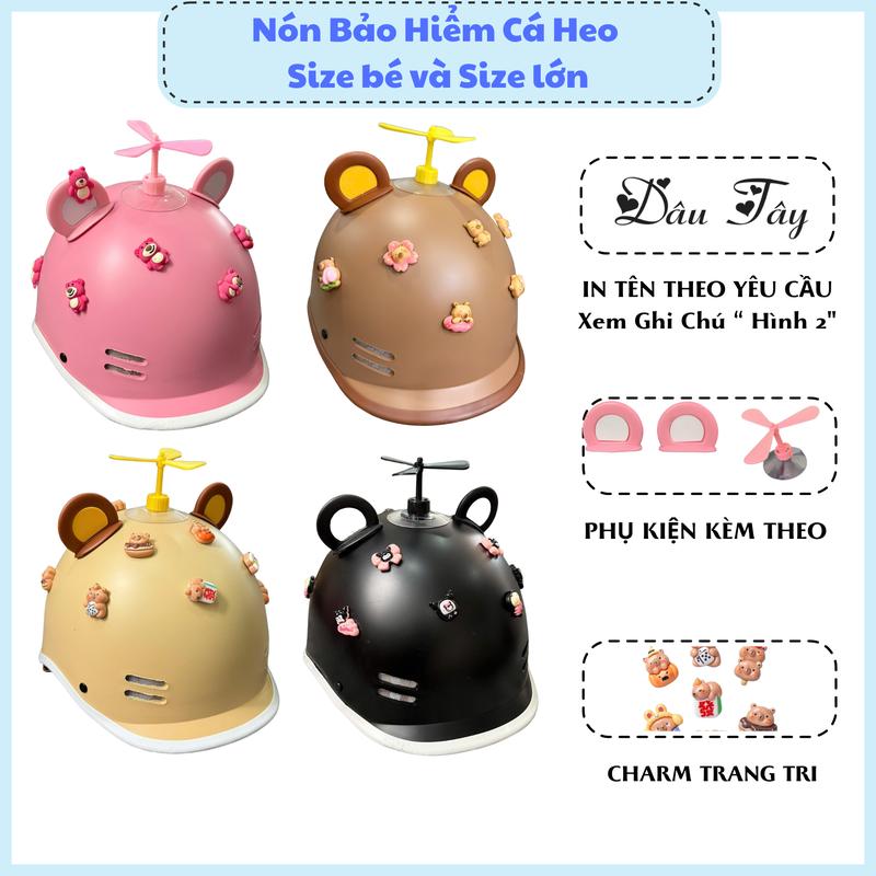 (TẶNG KÈM IN TÊN Và PHỤ KIỆN) Nón Bảo Hiểm Cá Heo SIZE BÉ + SIZE LỚN - Kèm Phụ Kiện - ĐẠT CHUẨN ĐI XE MÁY - nonbaohiem bonbon