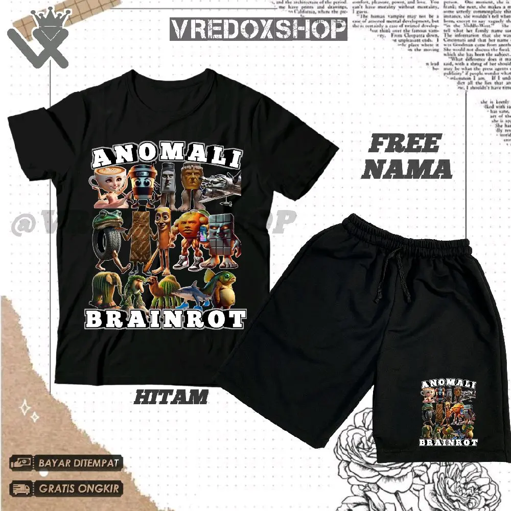 (BISA COD) Setelan Kaos Celana Pendek Motif Anomali Lengkap Tung tung sahur udin bombardilo tralalelo kelmokel balerina assasino patapim larila dll/ Set Baju T-shirt Kids Pakaian Distro Fashion Anak untuk Laki-laki dan Perempuan Usia 3-12 Tahun/ Free Nama