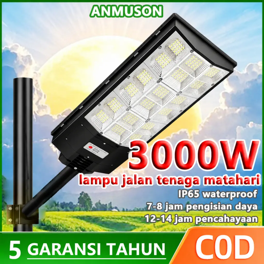 lampu solar cell Lampu Solar Tenaga Surya Lampu Jalan solar cell outdoor with Remote Solar Panel 3000Watt Waterproof Kualitas Terbaik