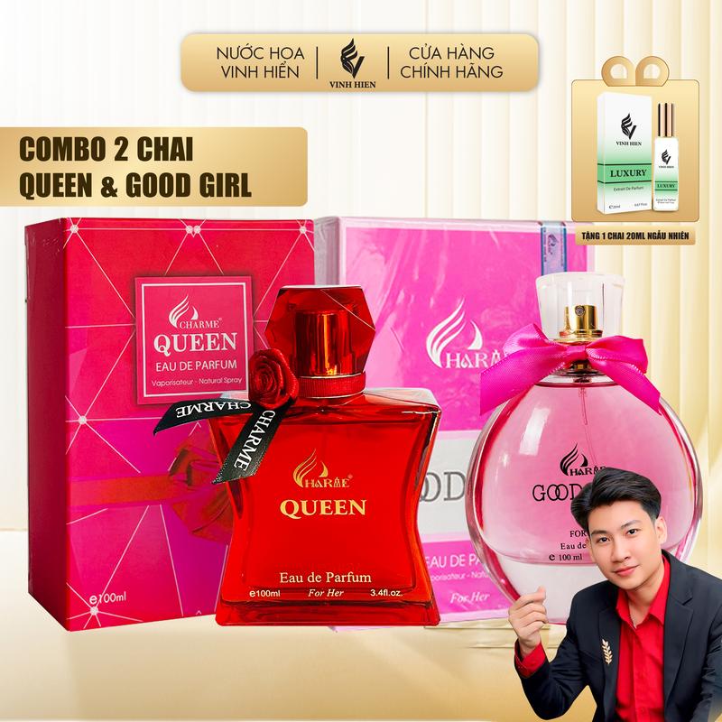 Combo 2 Chai Nước Hoa CHARME - GOOD GIRL 100ML - QUEEN 100ML - Tặng 1 Chai 20ml Ngẫu Nhiên  - Cosmetic Xịt Thơm - H R V E