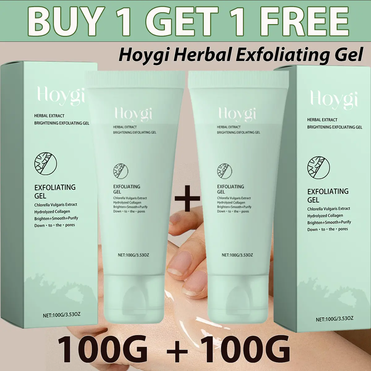2pcs Gel Tẩy Tế Bào Chết Thảo Dược Hoygi, Làm Sạch Nhẹ Nhàng, Gel Làm Sáng Da, 100G, Mua 1 Tặng 1 Khuyến Mãi Miễn Phí
