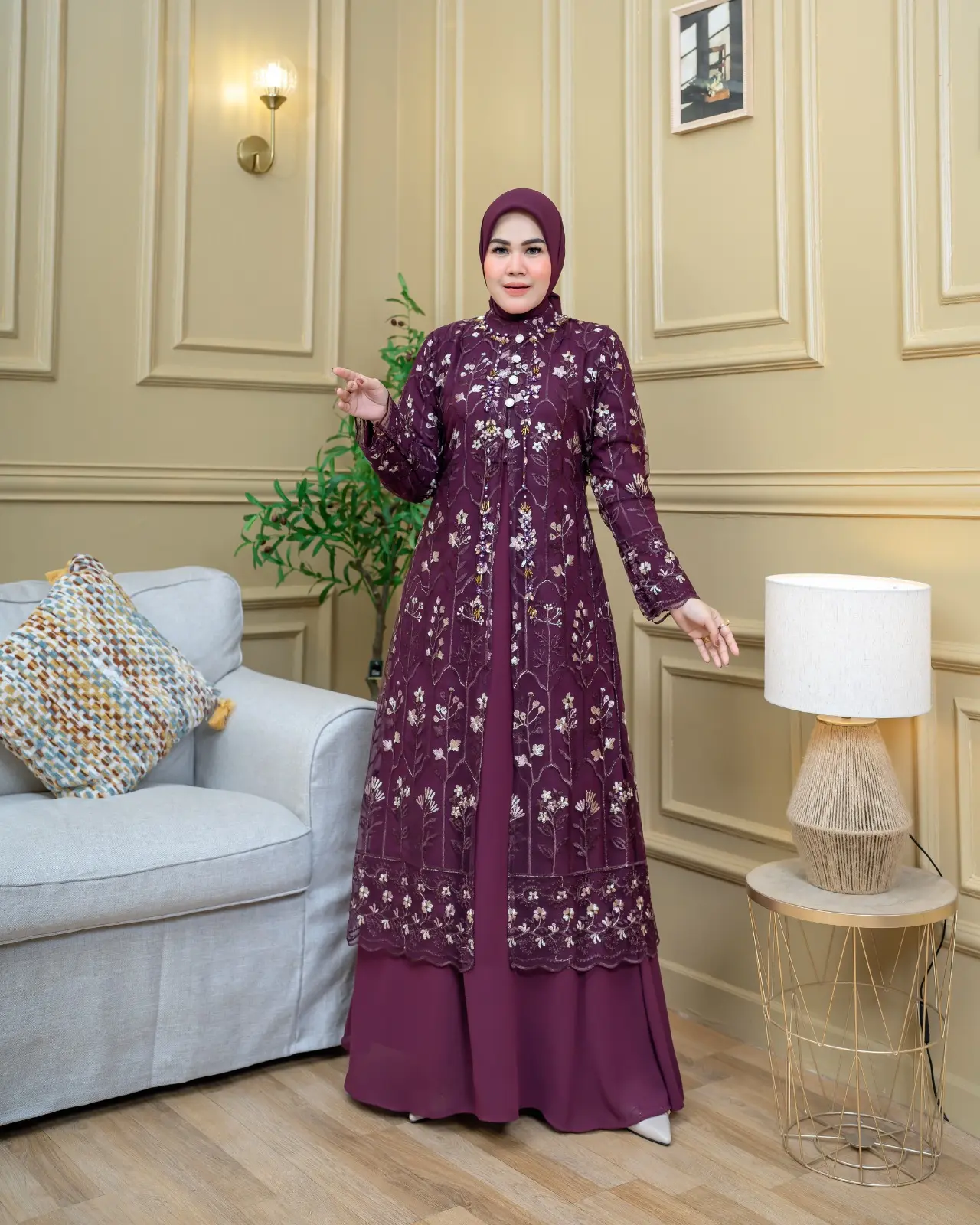 Mahalini Garden / Seragaman Pesta / Gamis Terbaru / Gamis Modern / Gamis Kondangan/Gamis Jumbo/Gamis Woven Yarn Dyed Fabric Muslim Transparent brokat