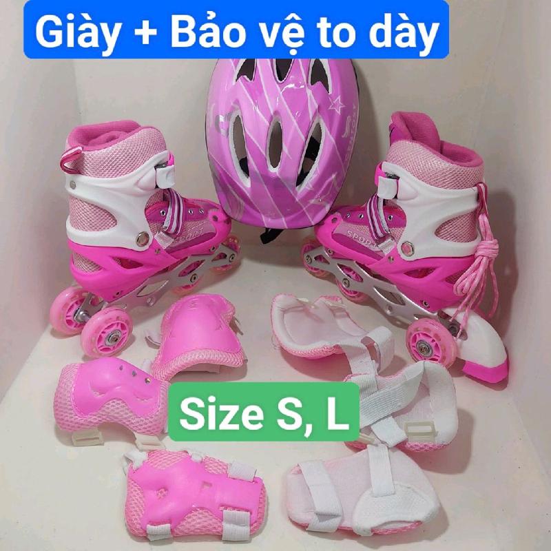 Giày patin biến hình thành 2 hàng cho các bé tập đi.Giày trượt patin trẻ em giá rẻ. Kèm bộ bảo hộ chân tay và mũ.