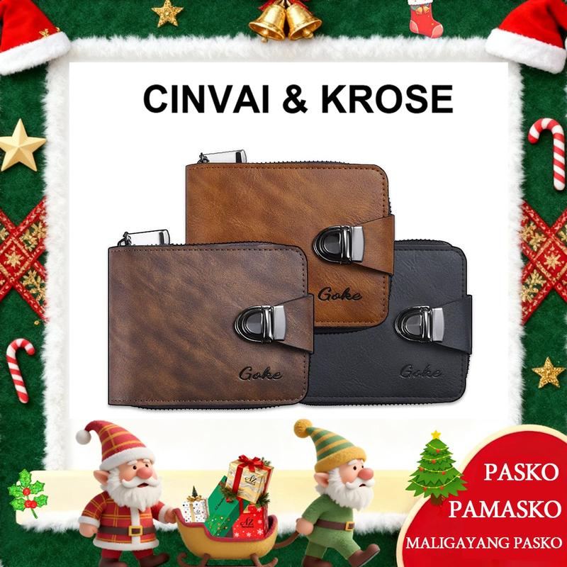  SHABILI Ví Nam Ví Ngắn Có Ngăn Đựng Căn Cước Và Ngăn Đựng Thẻ Túi Có Khóa Kéo Tiền Xu Sức Chứa Lớn Nhiều Ngăn Đựng Thẻ Làm Bằng Da PU Tiện Lợi Phong Cách Cổ Điển Và Thường Ngày. 