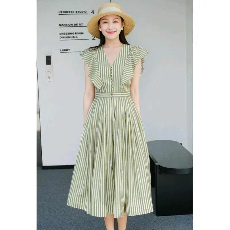 TM 14011 Dress Midi Marilyn Striped Ruffle 5