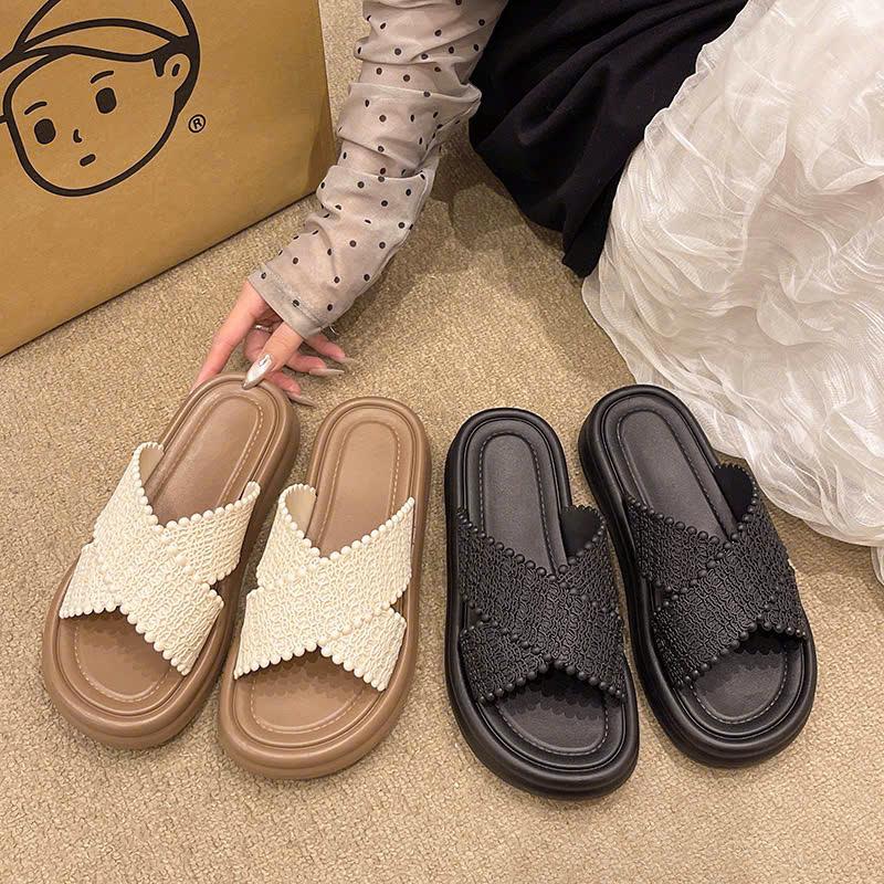 Dép lê đế cao 3cm thiết kế vintage hottrend 2025 phù hợp đi chơi đi làm màu kem và nâu cho nữ[Lù Store]